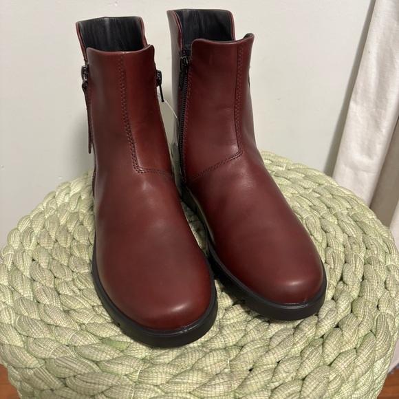 New ECCO Bella Dark Red Leather Combat Boots Size 5.5 - Picture 5 of 10